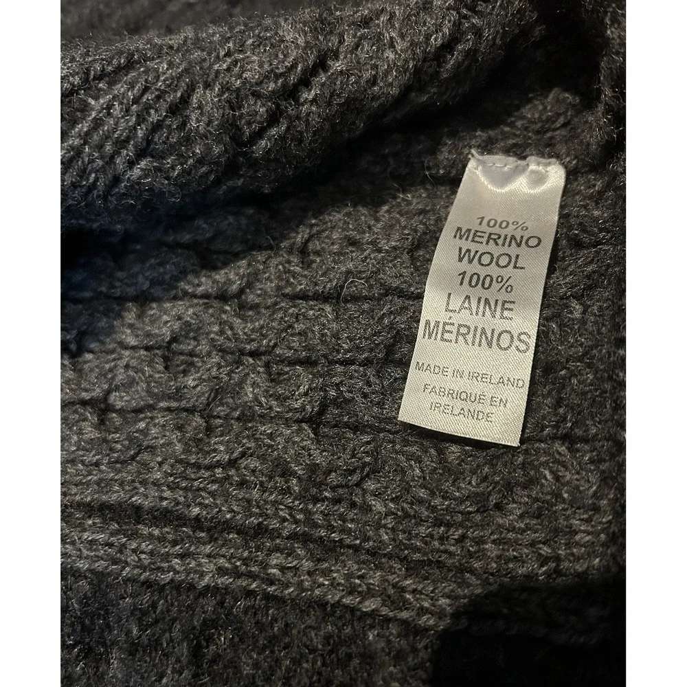 Vtg Inis Crafts Cable‎ Knit Cardigan Sweater Sz Small Gray Merino Wool Fisherman